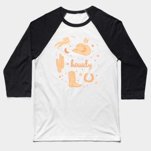 Pastel Cowboy Hat and Boot Pattern Orange Cowgirl Aesthetic Baseball T-Shirt